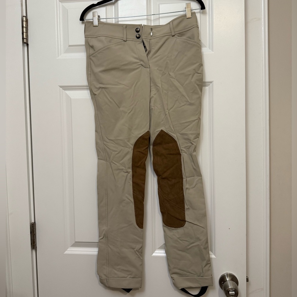 RJ Classic 18R Beige Riding Breeches with Brown Knee Patches